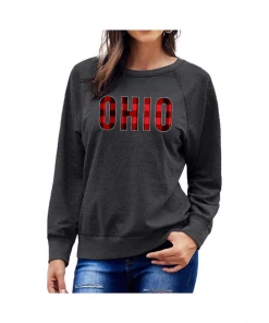 Joe's Collectibles Spirit Wear Ohio Buffalo Plaid Sponge Fleece Sweatshirt/ Charcoal